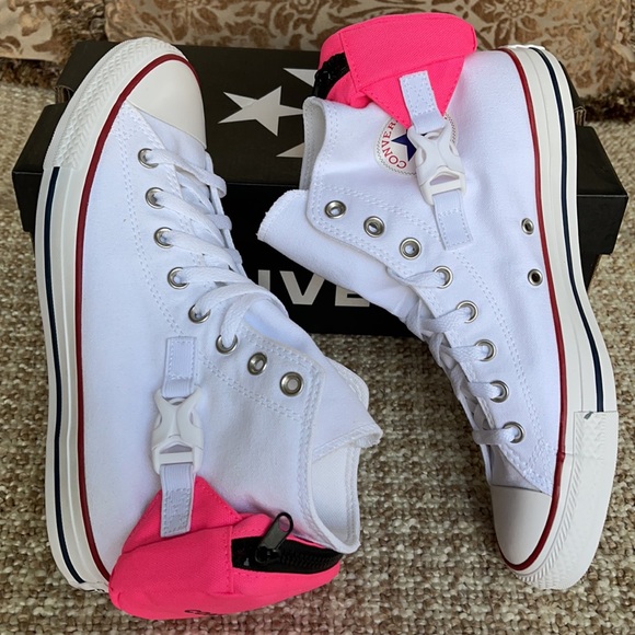Converse CTAS Buckle Up Hi White/Neo Pink/White MN - Picture 10 of 16